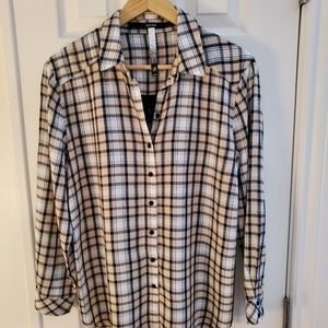 Kensie button up plaid shirt with lace detail back